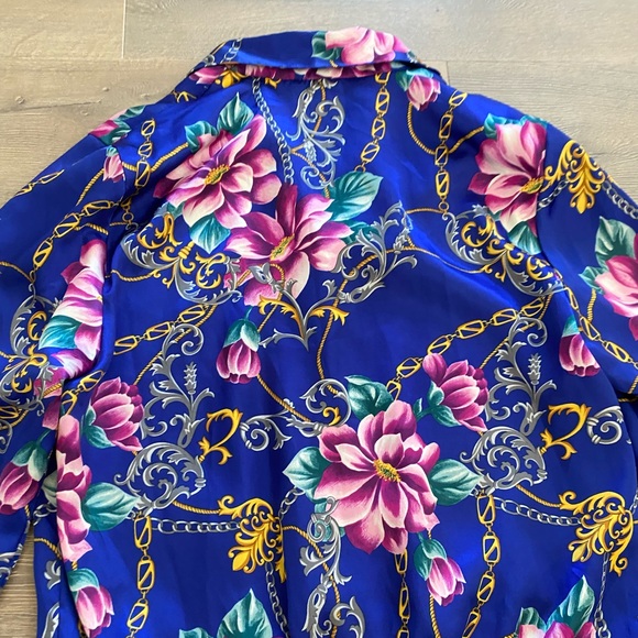 Russ Vintage 80s/90s Silky Floral Printed Long Sleeve Button Down Blouse Top - Picture 8 of 11